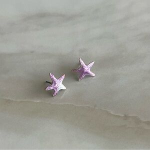 Vintage Pink Blue Starfish Mermaidcore Silver Stud Enamel Earrings